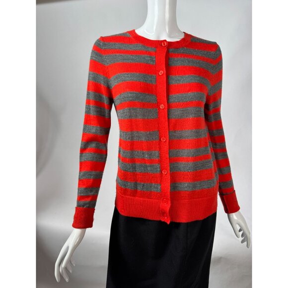 Ann Taylor Loft Womens Red & Gray Striped Button-Up Cardigan Sweater Size S - Picture 7 of 15